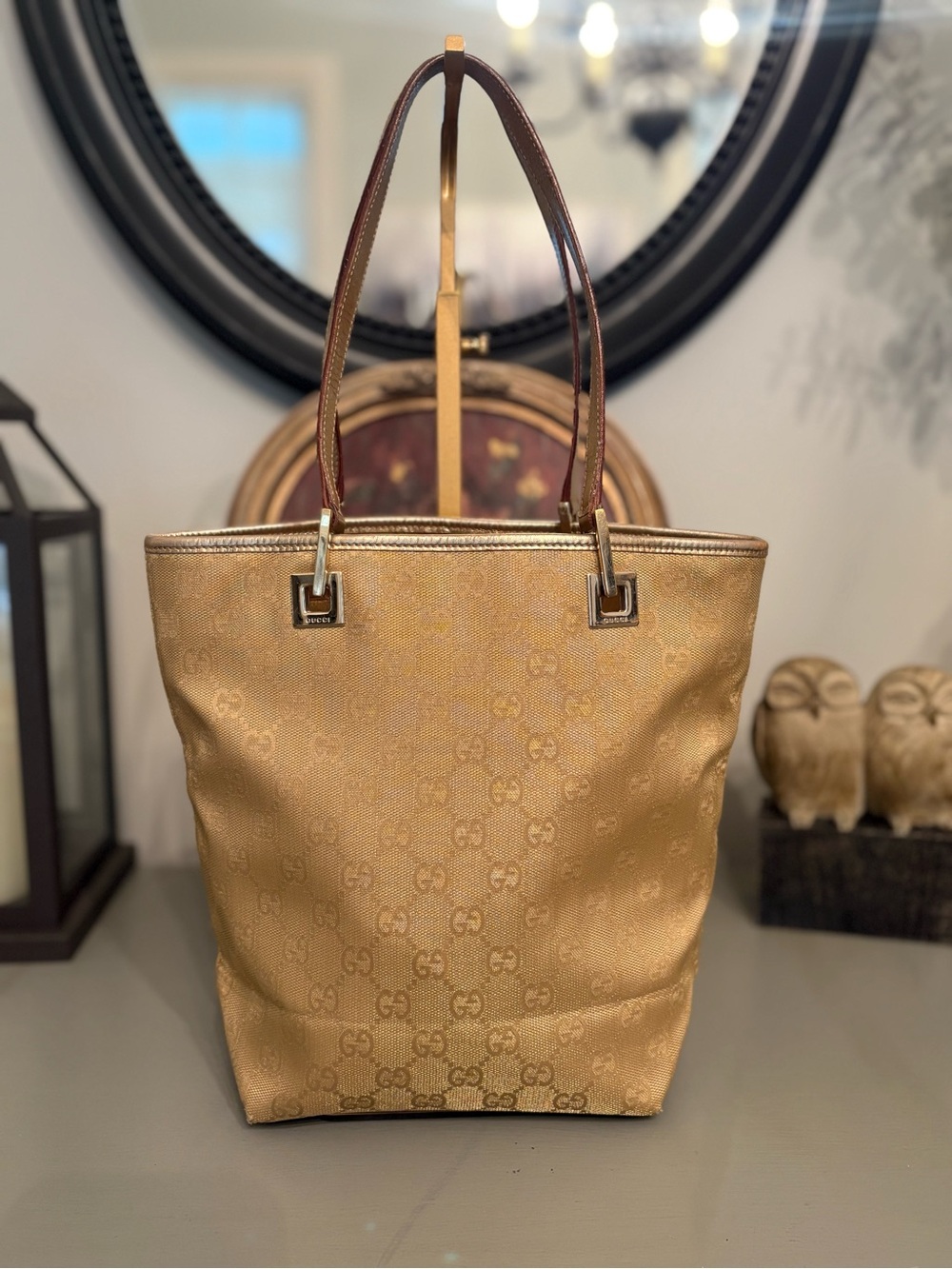 Gucci Metallic Gold Monogram Tote Bag